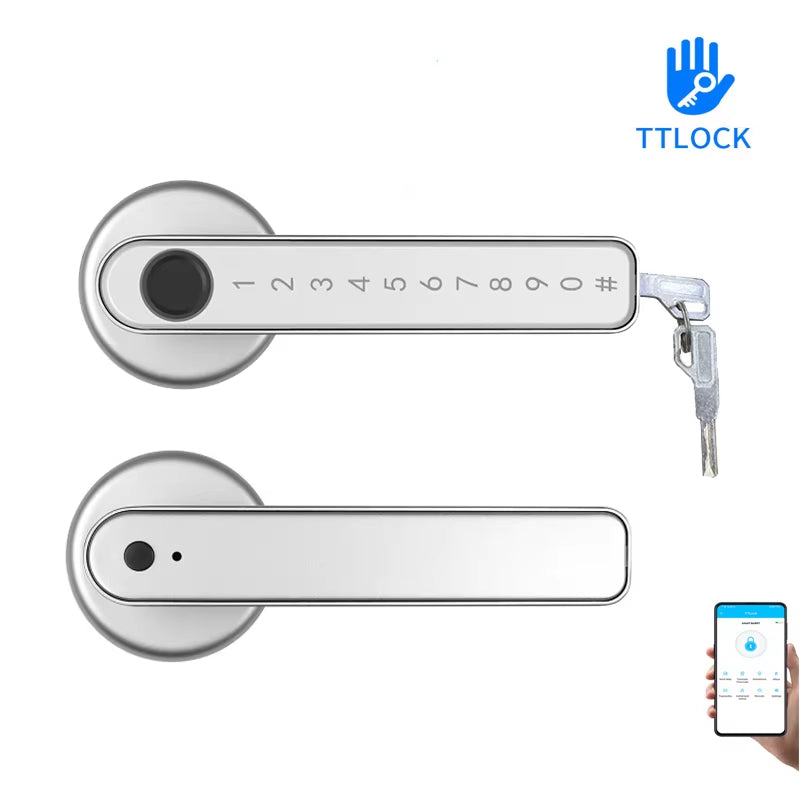 Ttlock APP Phone Remote Control Smart Biometrics Fingerprint Password Single Latch Lock with Key for Indoor Wooden Metal Door