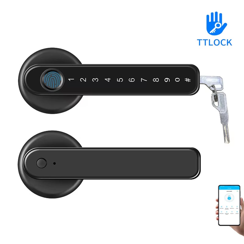 Ttlock APP Phone Remote Control Smart Biometrics Fingerprint Password Single Latch Lock with Key for Indoor Wooden Metal Door